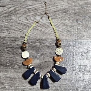 C 1946 Chunky Bead Stone Statement Necklace Costume Jewelry Lobster Claw Clasp